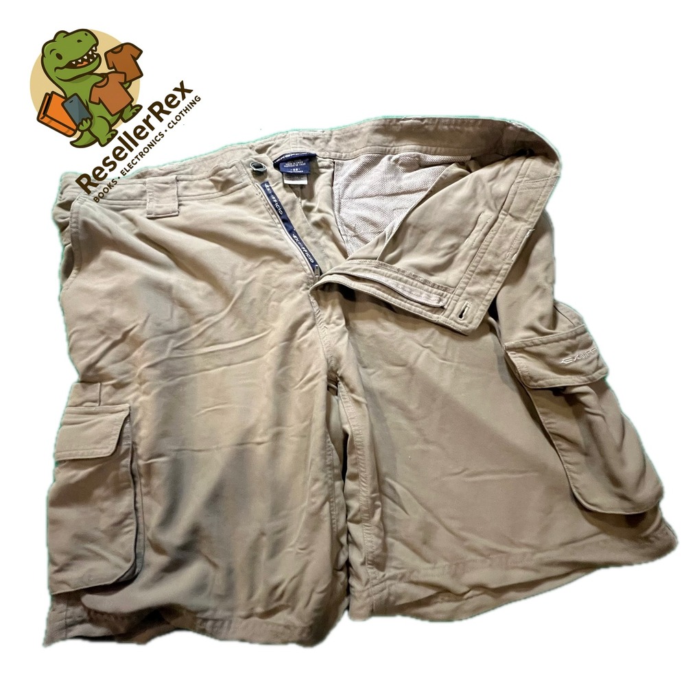 ExOfficio Mens Cargo Shorts Beige Nylon Size 38 Zip Fly Outdoor Adventure Travel